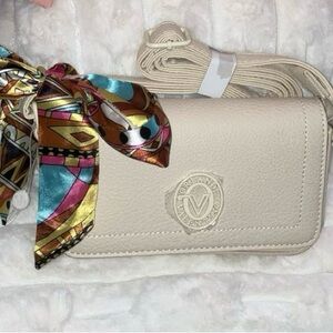 Valentino Cream Crossbody Bag with Multicolor Scarf